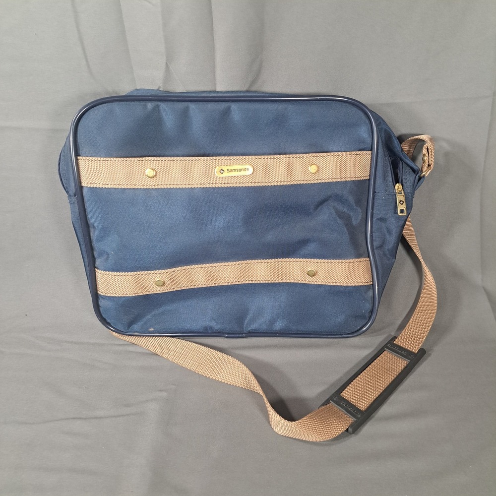 VTG Samsonite Navy Blue Nylon Travel‎ Shoulder Bag Carry On Luggage Retro Travel